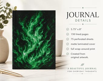 Green Flame Hardcover Journal | Gift for Green Lovers, Teachers, Students, College, Graduation