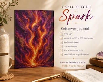 Purple and Gold Bonfire Softcover Journal | Writing Notebook | Back to School, College Care Package, Client Gift