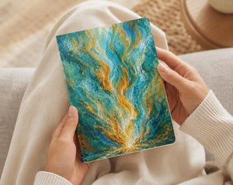 Teal and Gold Flame Softcover Journal | Blue Writing Notebook | Back to School, College Care Package, Client Gift