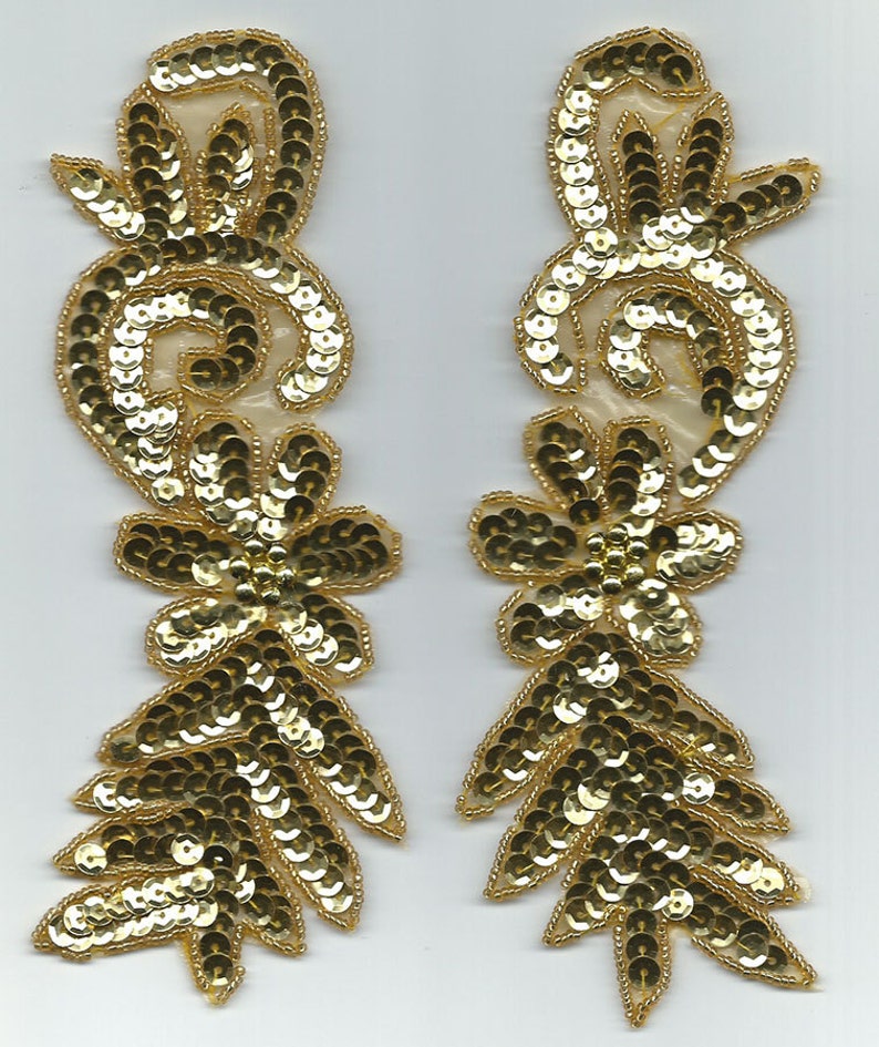 Gold Leaf Sequin Bead Appliques Mirror Pair Hand Made Sewing Etsy