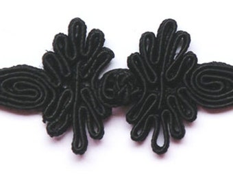 Six (6) pairs black Chinese Frogs fasteners closure buttons