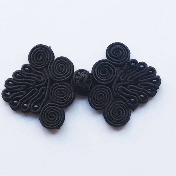 Six pairs black bead Chinese Frogs fasteners closure buttons Cheongsam Oriental delicate