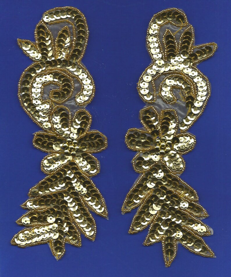 Gold Leaf Sequin Bead Appliques Mirror Pair Hand Made Sewing Etsy