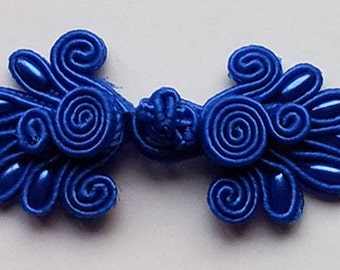 Six pairs dark blue bead Chinese Frogs fasteners closure buttons