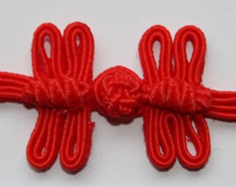 Six pairs red dragonfly Chinese Frogs fasteners closure buttons