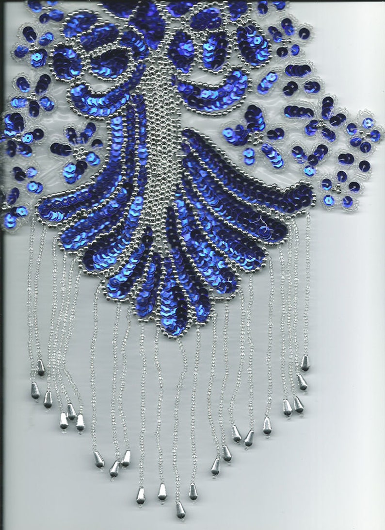 Pretty Sequin Bodice Bead Applique Fringe Blue Sew on Etsy