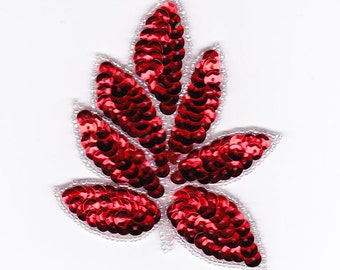 Red leaf bodice sequin bead applique