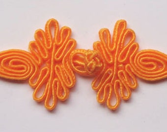 Six (6) pairs orange Chinese Frogs fasteners closure buttons