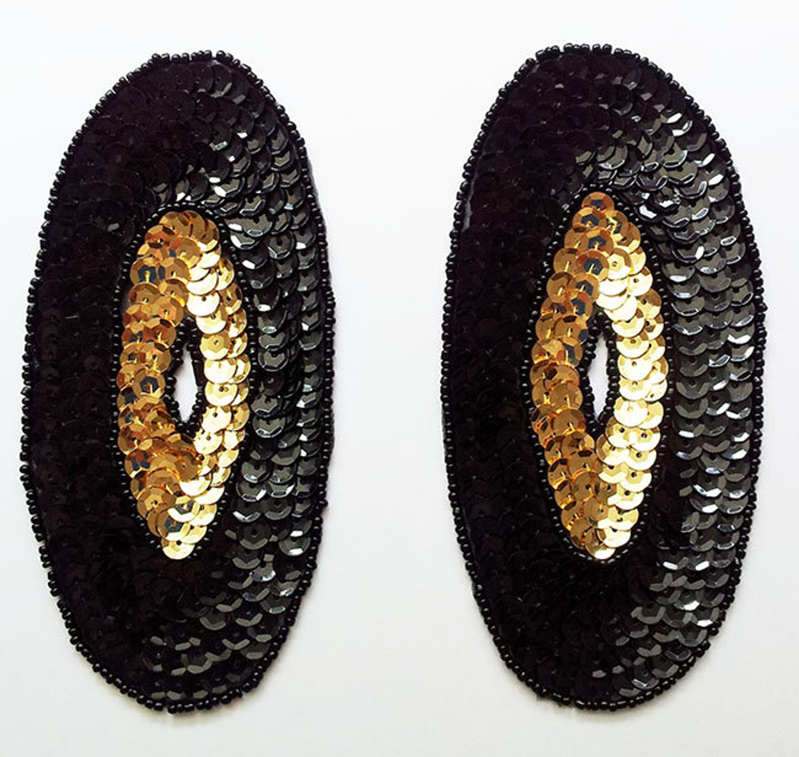 Black Gold PAIR Sequin Bead Applique Vintage Style Etsy