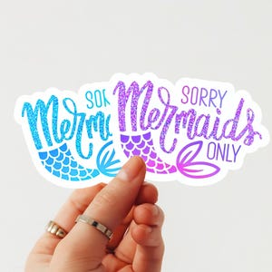 Sorry Mermaids Only Sticker– Purple Glitter Vinyl Decal for Laptop, Mermaidcore Aesthetic– Mermaid Decal for Water Bottle,Beach Aesthetic