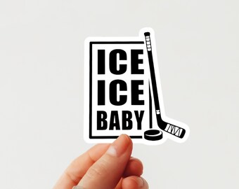 Adesivo Ice Ice Baby Hockey, Adesivo in vinile fustellato, Facile da staccare, Adesivo per laptop, Adesivo per bottiglia d'acqua