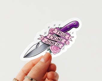 True Crime-klistermärke, True Crime-junkie-vinylklistermärke, Crime Podcast-fans, Die Cut Easy Peel-klistermärke, Laptopklistermärke, Vattenflaskklistermärke,