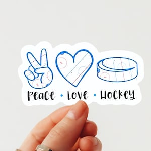 Frieden, Liebe Hockey, Die Schnitt Vinyl Aufkleber, Easy Peel, Laptop Aufkleber, Wasserflasche Aufkleber, Eishockey Aufkleber