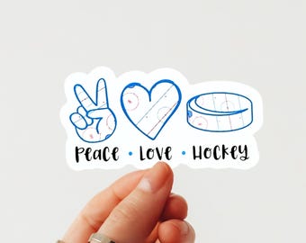 Peace Love Hockey, Die Cut Vinylklistermärke, Easy Draw, Laptopklistermärke, Vattenflaskklistermärke, Ishockeyklistermärke