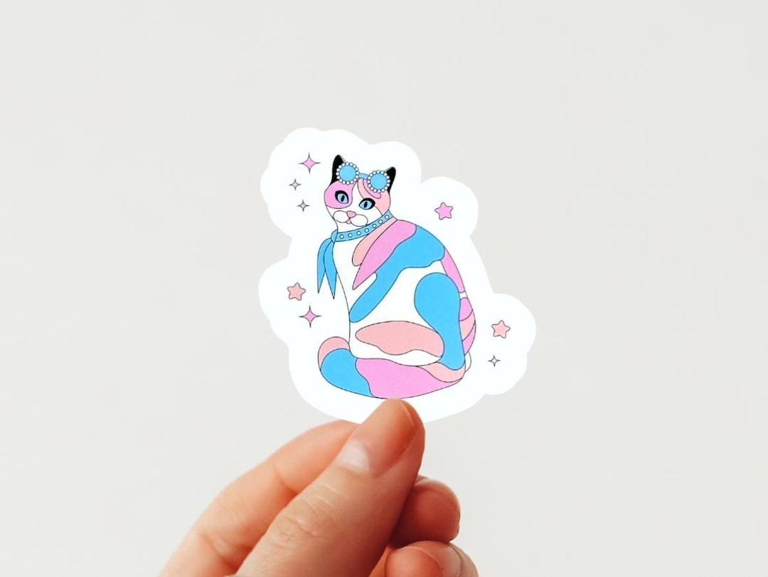 Glam Cat Sticker, Trans Pride Cat Sticker, Cute LGBTQ+ Vinyl Sticker ...