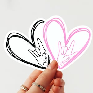Karen Read FRead ASL Heart Sticker, Karen Read Not Guilty Vinyl Sticker, Pink, Black, Holographic, True Crime Decal, Justice for Karen Read