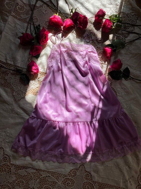 1970’s Vintage Lavender Purple Nylon and Lace Chem