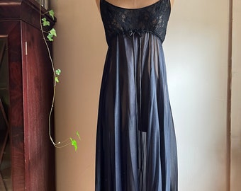 Authentisches schwarzes Vintage Nachthemd aus den 1970er Jahren von Lucie Ann für Claire Sandra