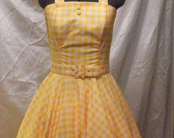 Dress, Vintage Dress, 50s Dress, 50s Party Dress, 50s Cocktail Dress, Up Movie Dress, Wedding Dress, Sun Dress, Yellow Dress, Gingham Dress