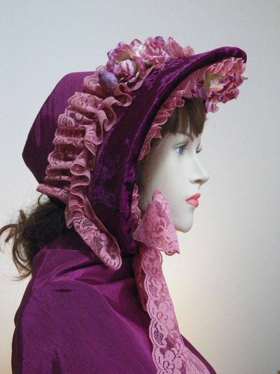 Civil War Bonnet, Dickens Christmas Bonnet, Victorian Bonnet, Victorian Hat, 1800's Clothing, Regency Bonnet, Spoon Bonnet, Handmade Custom