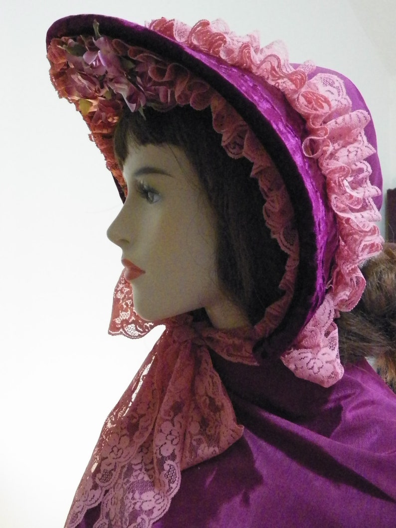Civil War Bonnet, Dickens Christmas Bonnet, Victorian Bonnet, Victorian Hat, 1800's Clothing, Regency Bonnet, Spoon Bonnet, Handmade Custom image 5