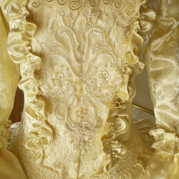 Reserved for Rachel Marie Antoinette Dress Royal Blue with Ivory Trim