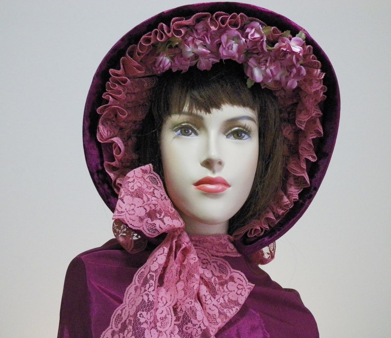 Civil War Bonnet, Dickens Christmas Bonnet, Victorian Bonnet, Victorian Hat, 1800's Clothing, Regency Bonnet, Spoon Bonnet, Handmade Custom image 3