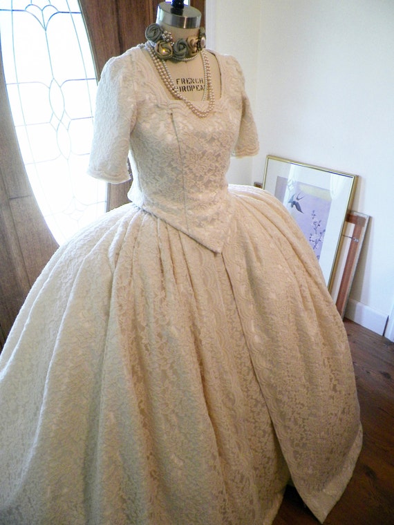 Wedding Dress, Lace Wedding Dress, Marie Antoinette Wedding Dress, Ivory Champagne Wedding Dress, Simple Wedding Dress, handmade custom