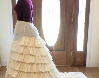 Boda vestido crinolina de aro con tren apoyo victoriano Guerra Civil volantes crinolina de la jaula elíptica