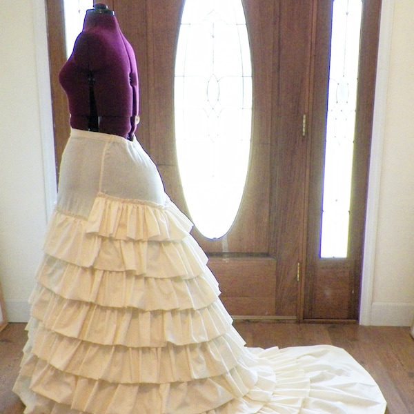 Wedding Gown Hoop Crinoline with Train Support  Victorian Civil War Ruffled Elliptical Cage Crinoline