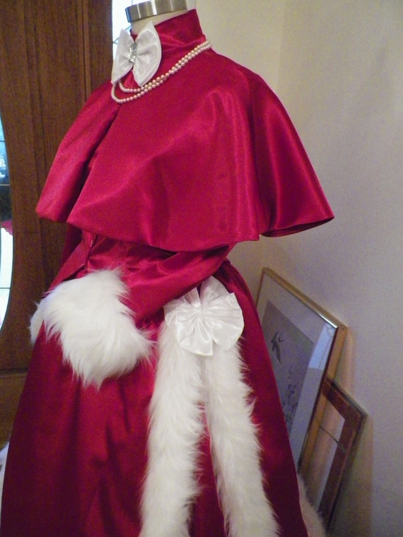 Dress, White Christmas Dress, Christmas Holiday Costume, Holiday Carolers Dickens Costumes, Victorian Christmas Dress Costume, Fur
