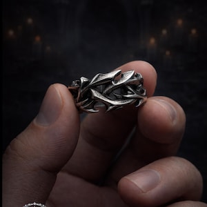 Gothic Thorn Branch Ring – Stainless Steel Unisex Statement Band, Punk Goth Jewelry, Nature Vine Ring, Gift for Him Her