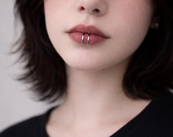 Finto anello per labbro con clip (2 pezzi), polsino per labret non piercing, doppia fascia, acciaio inossidabile, finto piercing per labbro, gioielli alternativi gotici