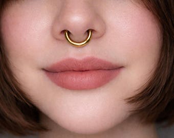 Anillo falso para tabique nasal con clip, no perforante, grueso, de acero inoxidable, plateado, dorado y negro, 2 tamaños