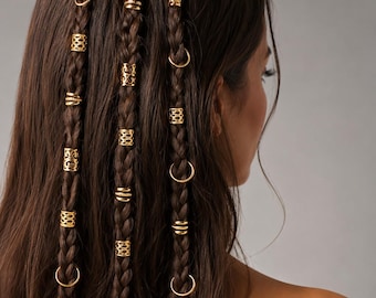 80 goldene und silberne Haarspangen für Zöpfe, Vintage-Haarringe aus Metall für Dreadlocks und Locs, hohle Zopfanhänger, Boho-Haarschmuck-Geschenk