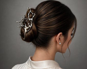Grote metalen haarclip voor dik haar met stevige grip, zilverkleurig, zwart, Y2K gotisch, minimalistisch haaraccessoire, cadeau voor haar.