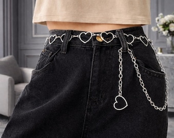 Silver Heart Belly Chain, Minimalist Waist Chain Belt, Gold Body Chain Jewelry for Women, Beach Jewelry, Festival Outfit, Gift for Her