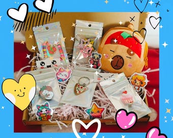 Kawaii Surprise Box - mystery gift featuring super cute accessories, badges, keychains, stickers