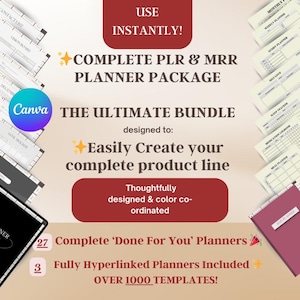 PLR & MRR Planner Bundle 1000 Editable Templates ADHD Mrr resale rights hyperlinked planner canva templates resell planner done for you Ipad