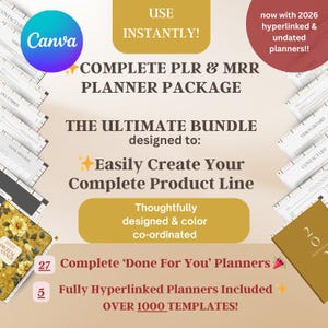 PLR & MRR Planner Bundle 1000 Editable Templates ADHD Mrr resale rights hyperlinked planner canva templates resell planner done for you Ipad