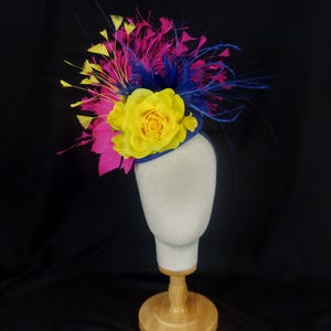 Royal Blue Fuschia Pink Yellow Fascinator