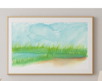 North Carolina Marsh Aquarell Druck: Küsten Wohnzimmer Wandkunst