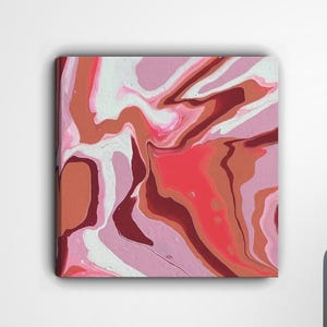 May include: Abstract painting with swirling patterns in shades of pink, red, brown, and white.
