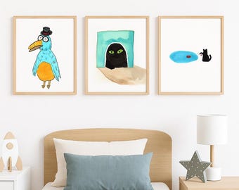 Whimsical Animal Art Prints Set | Playful Nursery Decor