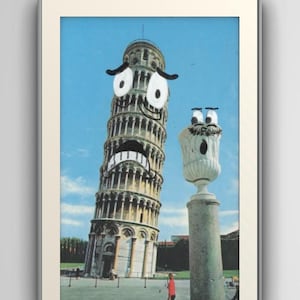 Leaning Tower of Panic – Funny Pisa Print -  Funny Leaning Tower of Pisa Postcard, Whimsical Cartoon Art with Expressions – Italy Travel Art