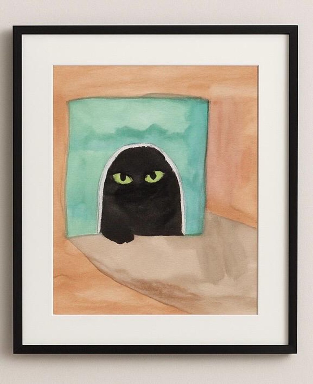 Mystery Black Cat Art Print – Green Eyes Cat Watercolor Print ...