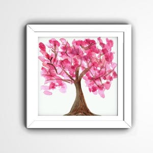 Impresión de acuarela de cerezo en flor: arte floral de sakura rosa