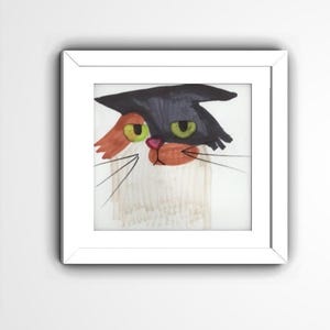 Graduating Cat Print – Funny Cat Graduation Gift – Quirky Feline Art – Animal Lover Wall Decor – Cute Whimsical Cartoon Illustration