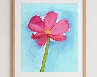 Pink Poppy Print: Alcohol Ink Floral Wall Art