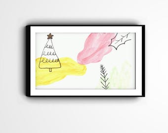 Abstract Christmas Tree Art Print: Holiday Decor